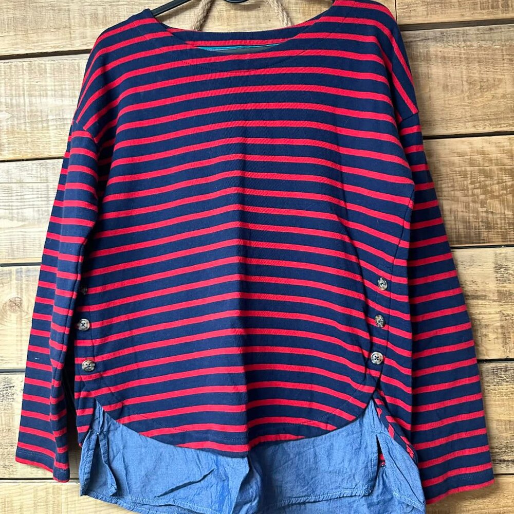 IZOD Women Sweater Size S Petite Striped Nautical Colorblock Casual Chic EUC